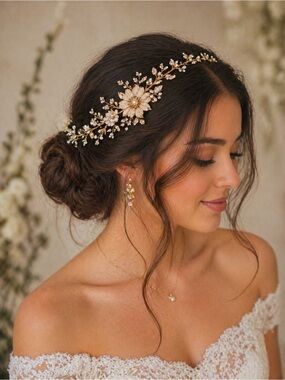 ✨ Gold Floral Bridal Headband – Crystal & Pearl Hair Accessory ✨